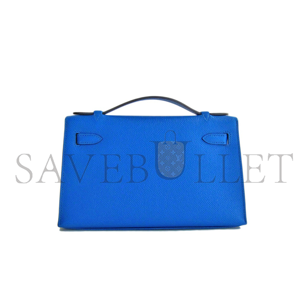 H**mes blue izmir gold kelly pochette epsom ghw clutch cut bag (22*14*7cm)